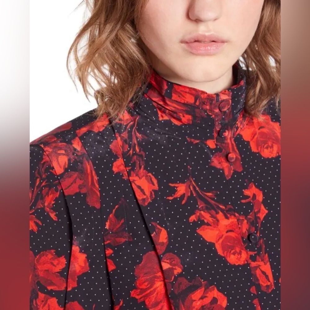 The Kooples Floral Red and Black polka dot Women's Silk Blouse